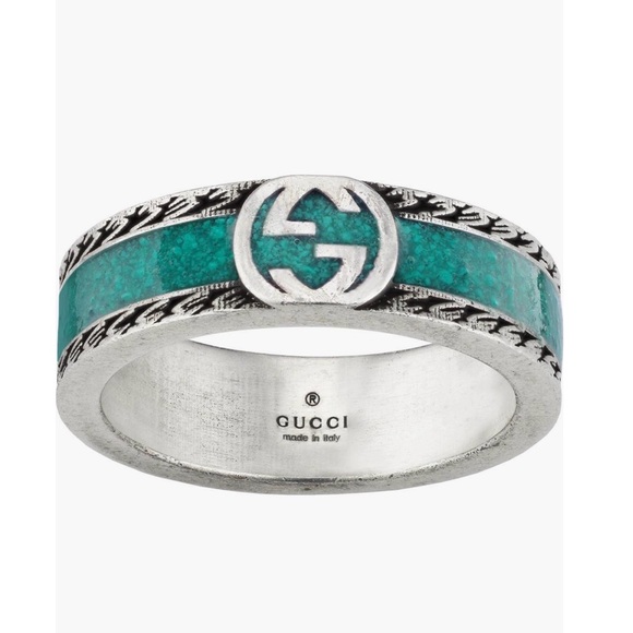 Gucci Other - Gucci Silver Band Ring with Teal band accent and Double G